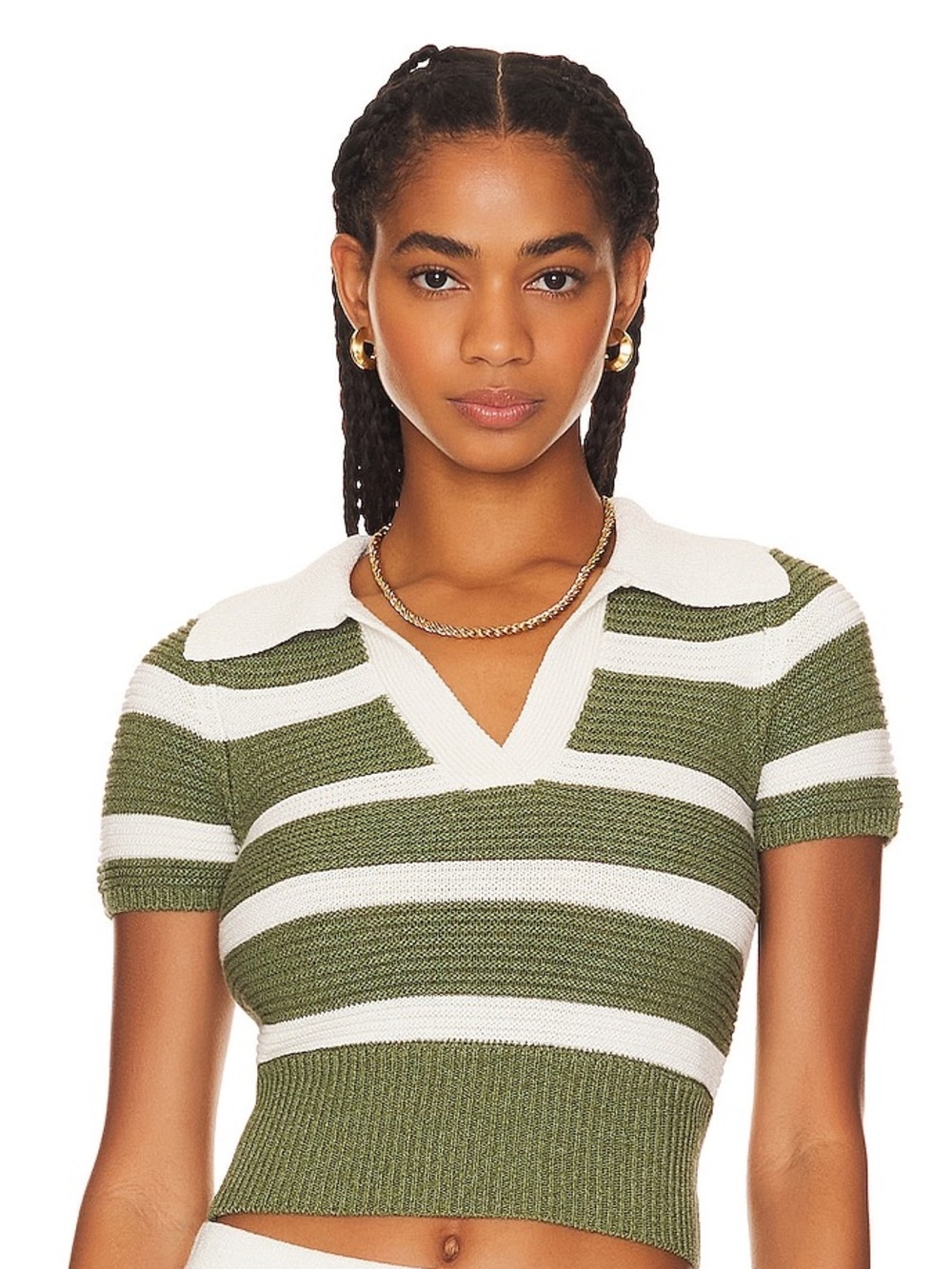 Drea Striped Knit Top in Green & Ivory